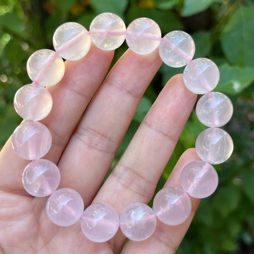 13mm stretchable pink rose quartz‎ bracelet